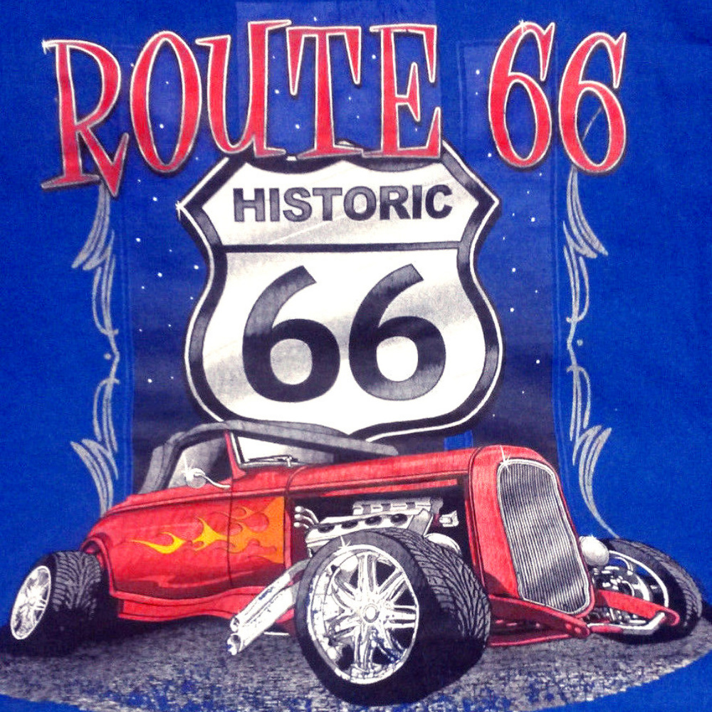 Historic ROUTE 66 T-Shirt Blue Hot Rod XL